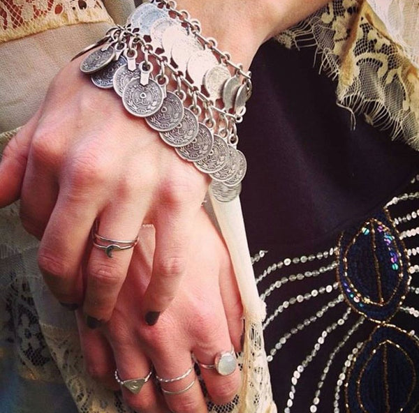 Vintage metal bohemian coin charm bracelet