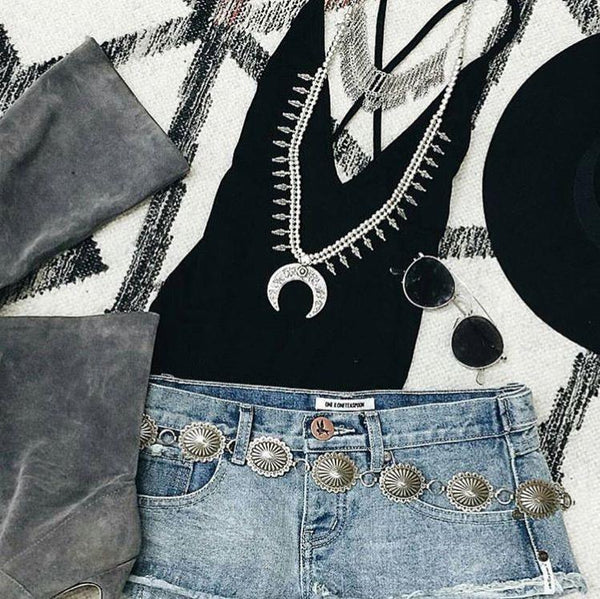 Bohemian Crescent Moon long necklace