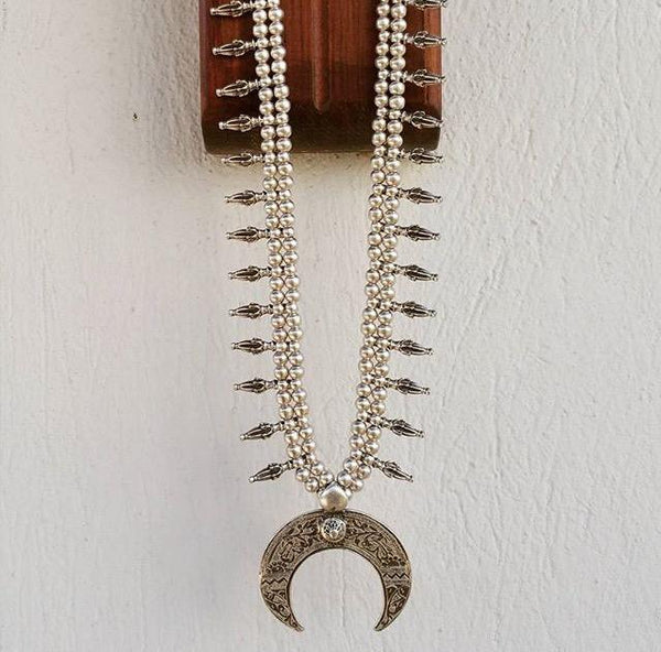 Bohemian Crescent Moon long necklace