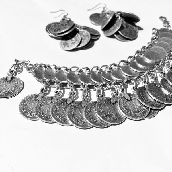 Vintage metal bohemian coin charm bracelet