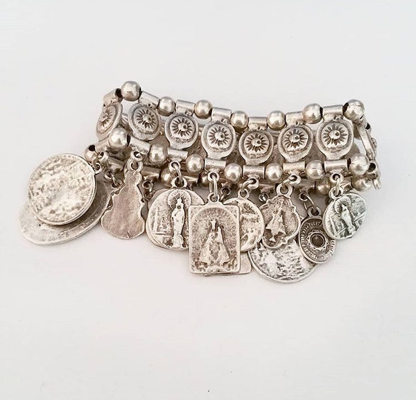 SILVER SAINT ICON MULTI CHARM BRACELET