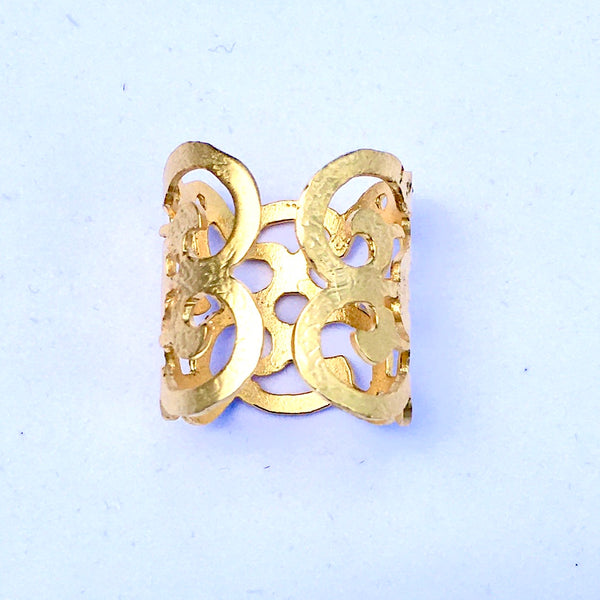 LARGE GOLD BRASS LACE CUTOUT RING