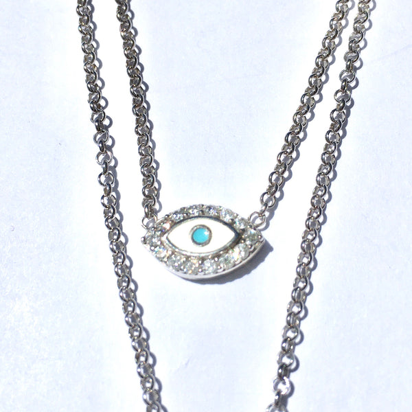BDV 2  PC TURKISH EYE CHAIN SILVER NECKLACE
