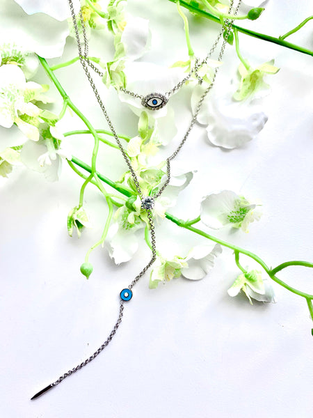 BDV 2  PC TURKISH EYE CHAIN SILVER NECKLACE