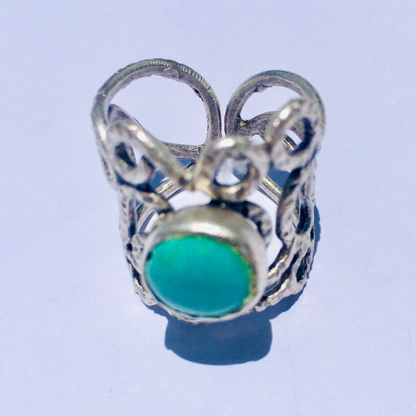 BDV SILVER AND TURQUOISE ELABORATE RING