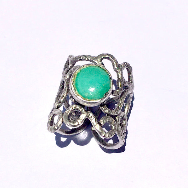 BDV SILVER AND TURQUOISE ELABORATE RING