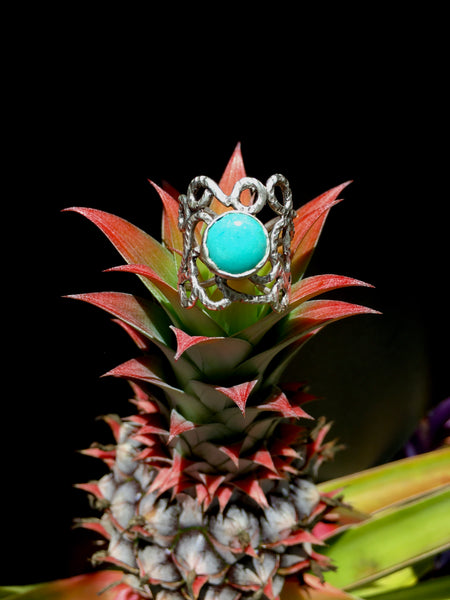 BDV SILVER AND TURQUOISE ELABORATE RING