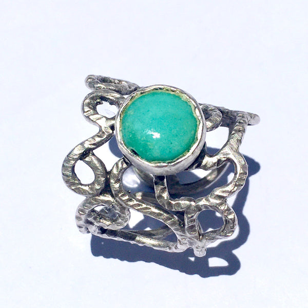 BDV SILVER AND TURQUOISE ELABORATE RING