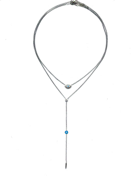 BDV 2  PC TURKISH EYE CHAIN SILVER NECKLACE