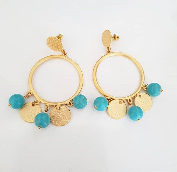 TURKISH COIN TURQUOISE AND GOLD COLORED GYPSY  EARRINGS
