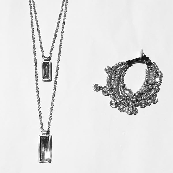 DOUBLE LONG CHAIN LINK TIERD NECKLACE WITH CRYSTAL PENDANTS - RARE AND EXCLUSIVELY MADE FOR YOU IN TURKEY