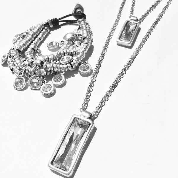 DOUBLE LONG CHAIN LINK TIERD NECKLACE WITH CRYSTAL PENDANTS - RARE AND EXCLUSIVELY MADE FOR YOU IN TURKEY