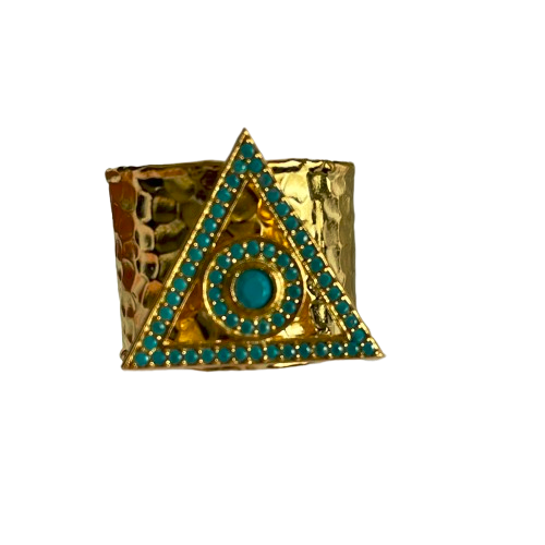 Bande de Vagabonds handmade brass adjustable rings with tuquoise stone inlayed adorned mascots to chose from: Starfish, Evil Eye, Pyramid of Wisdom, Butterfly, Beatle and Bumble Bee Beautiful medium sized eye catching statement rings