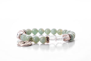 Bracelet, gemstones, crystals, beads, amazonite , chinese medicine charm, coin, lucky coin, clear quartz beads