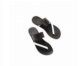 ARMONIA Black n’ white straps leather sandals -  handmade in Greece