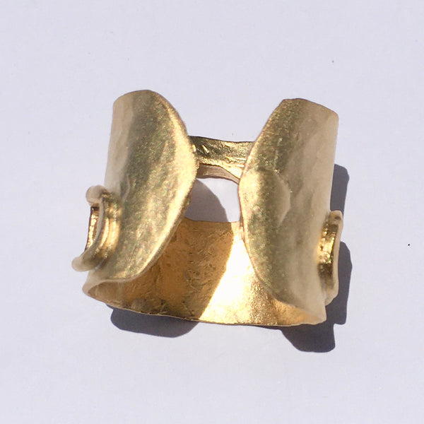 Turkish Brass Gold Colored Square Cutout Art Deco Adjustable Statement Ring