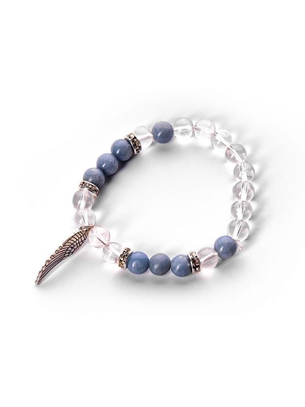 Guidance Gemstone bracelet with Angelite, Rock Crystal and an Angel Wing charm