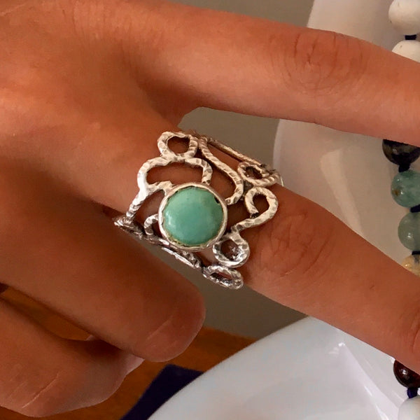 BDV SILVER AND TURQUOISE ELABORATE RING