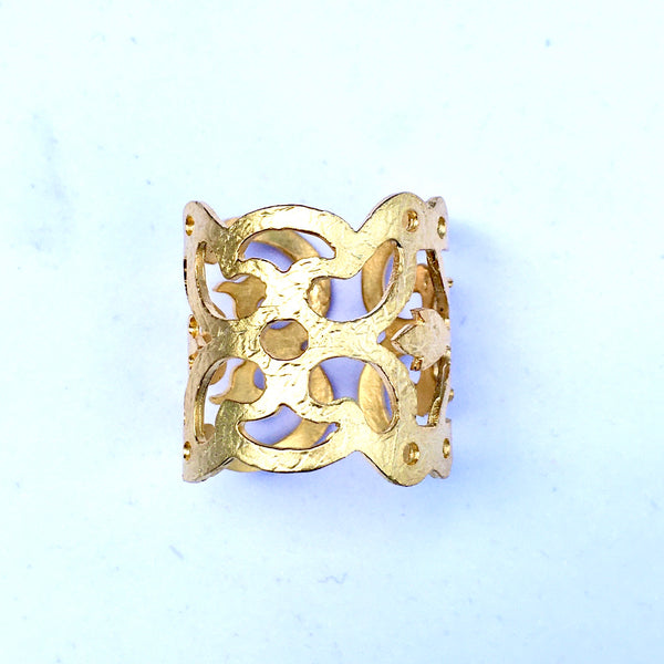 LARGE GOLD BRASS LACE CUTOUT RING