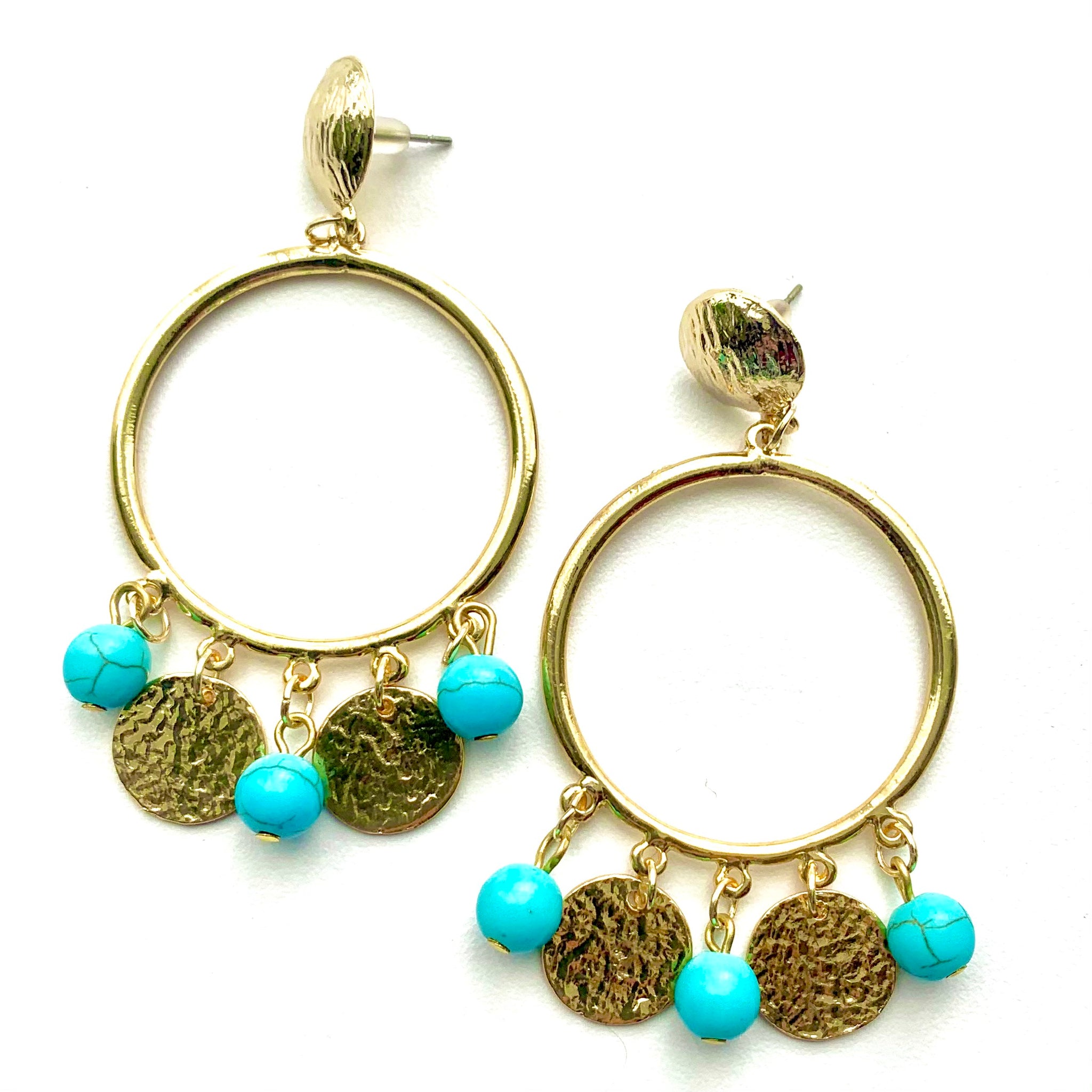 TURKISH COIN TURQUOISE AND GOLD COLORED GYPSY  EARRINGS