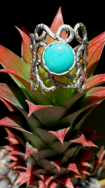 BDV SILVER AND TURQUOISE ELABORATE RING