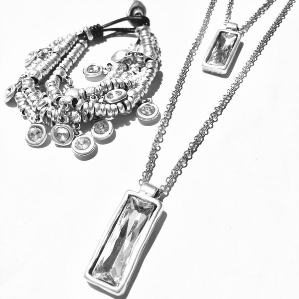 DOUBLE LONG CHAIN LINK TIERD NECKLACE WITH CRYSTAL PENDANTS - RARE AND EXCLUSIVELY MADE FOR YOU IN TURKEY