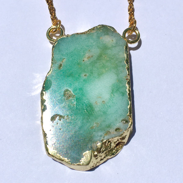 Natural green stone raw Chrysoprase necklace