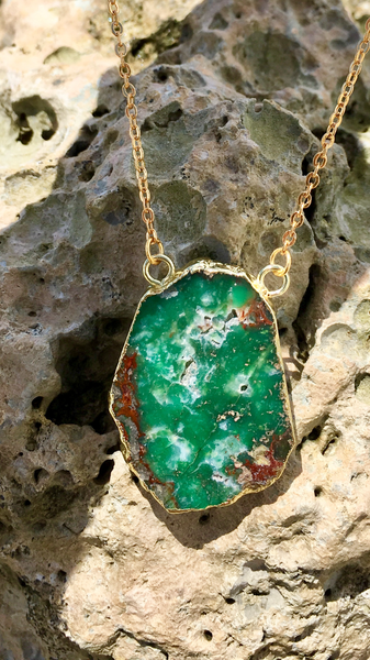Natural green stone raw Chrysoprase necklace