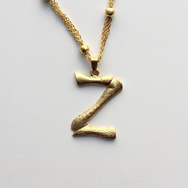 Letter Initial Large Pendant Brass Necklace