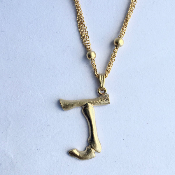 Letter Initial Large Pendant Brass Necklace
