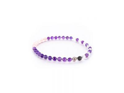 Wrap Bracelet with Amethyst, Rose Quartz, Clear Quartz, a Lava bead and Sterling Silver spacer beads